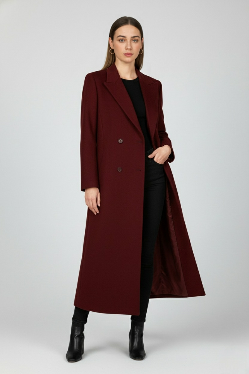 Nina | Slim-Fit Burgundy Coat - ginlerie 2