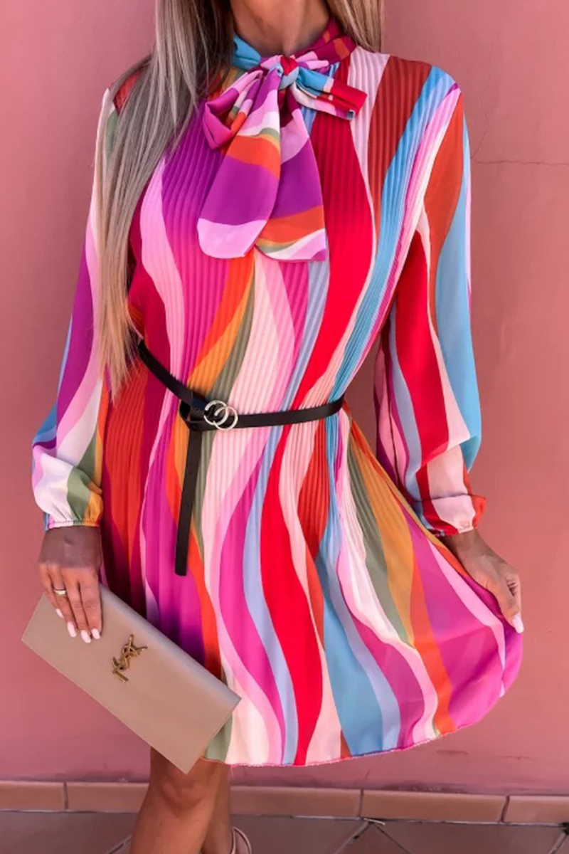 Nina | Striped Pleated Dress - ginlerie 0