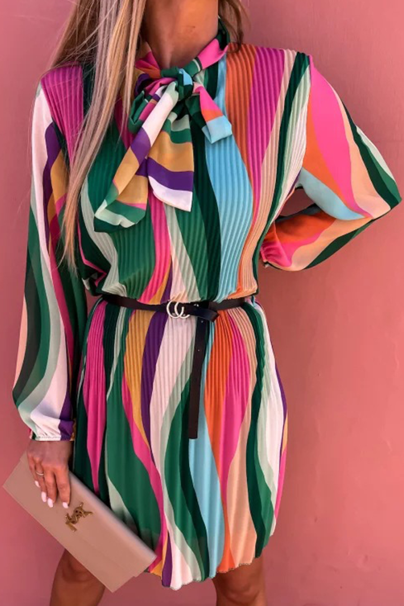 Nina | Striped Pleated Dress - ginlerie 1