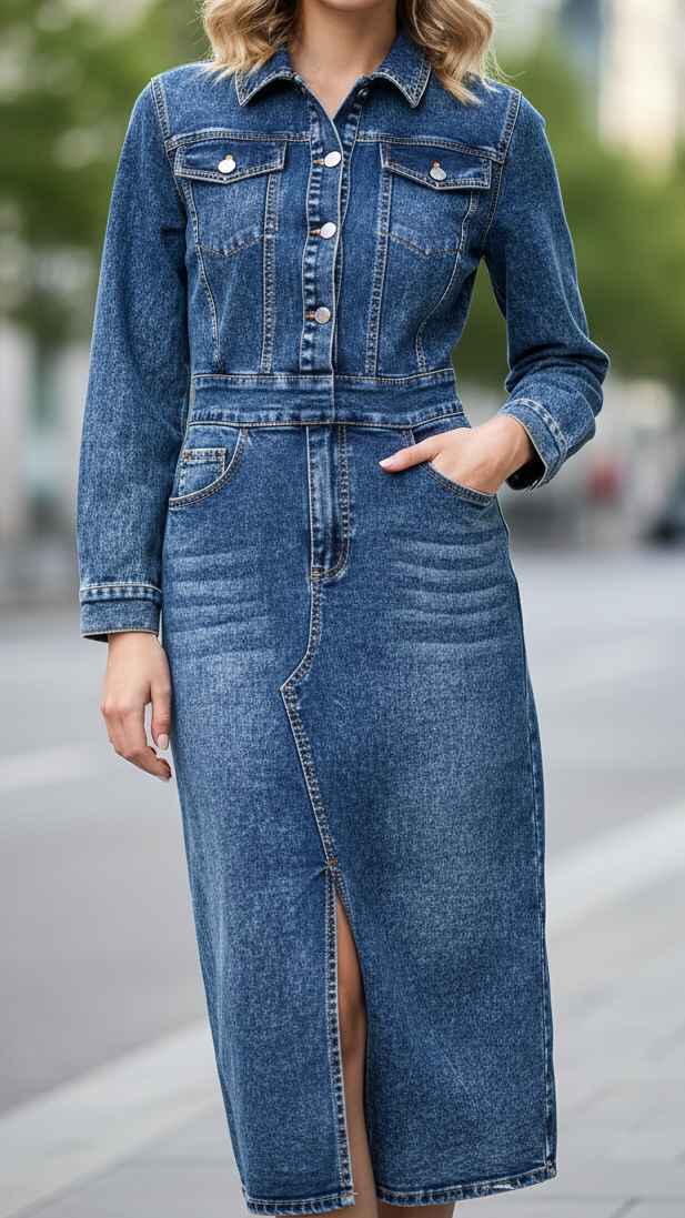 Nina | Tailored Denim Dress - ginlerie 0