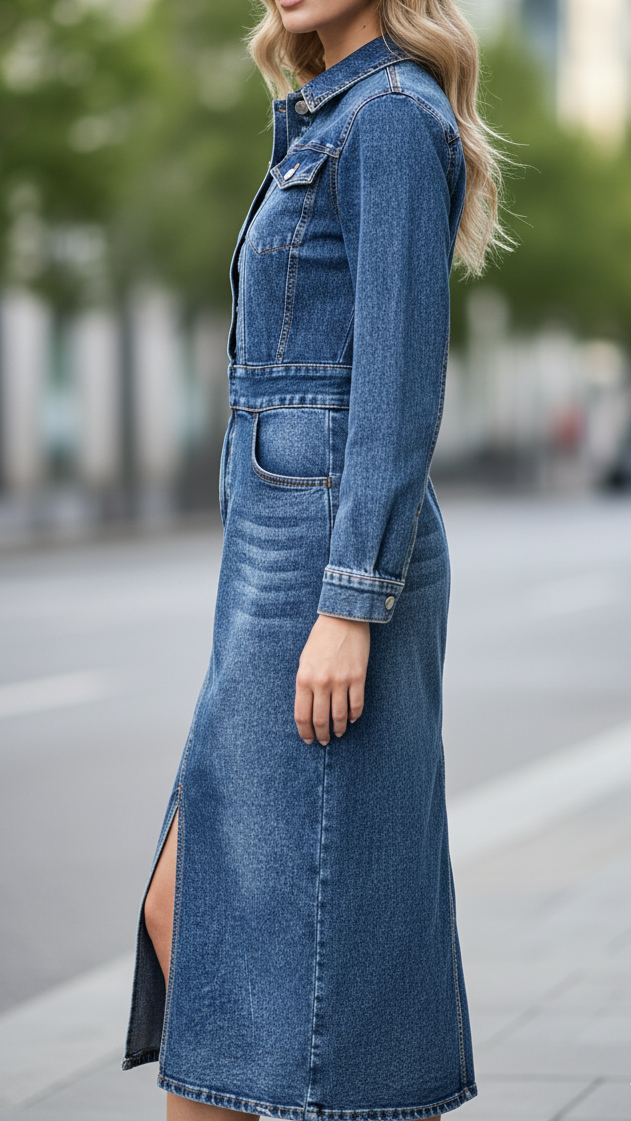 Nina | Tailored Denim Dress - ginlerie 1