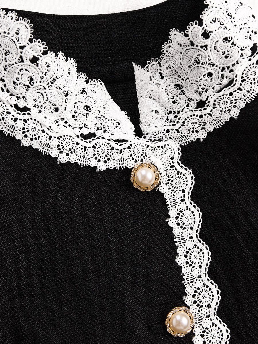 Pearl Button Blazer with Lace Trim – Structured Black Blazer for Versatile Wear 2