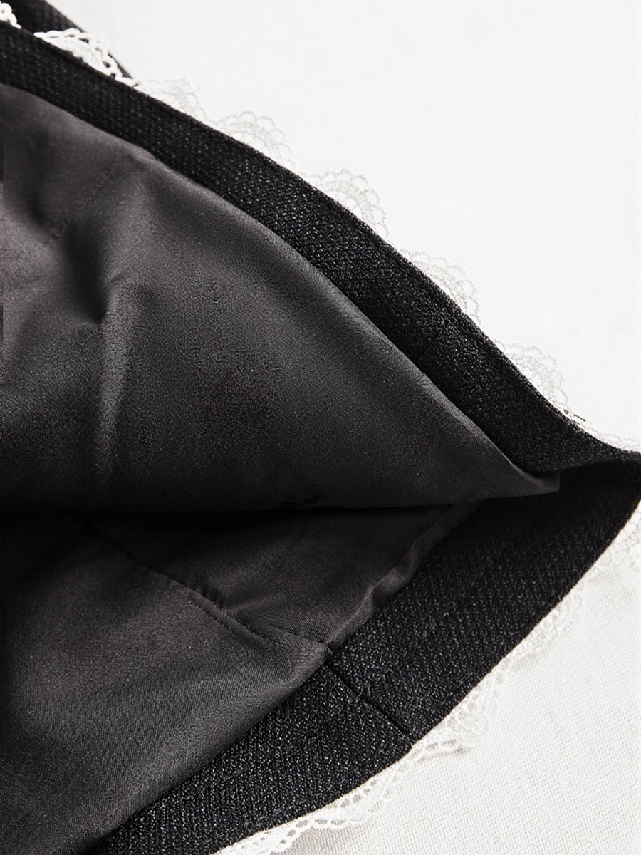 Pearl Button Blazer with Lace Trim – Structured Black Blazer for Versatile Wear 5