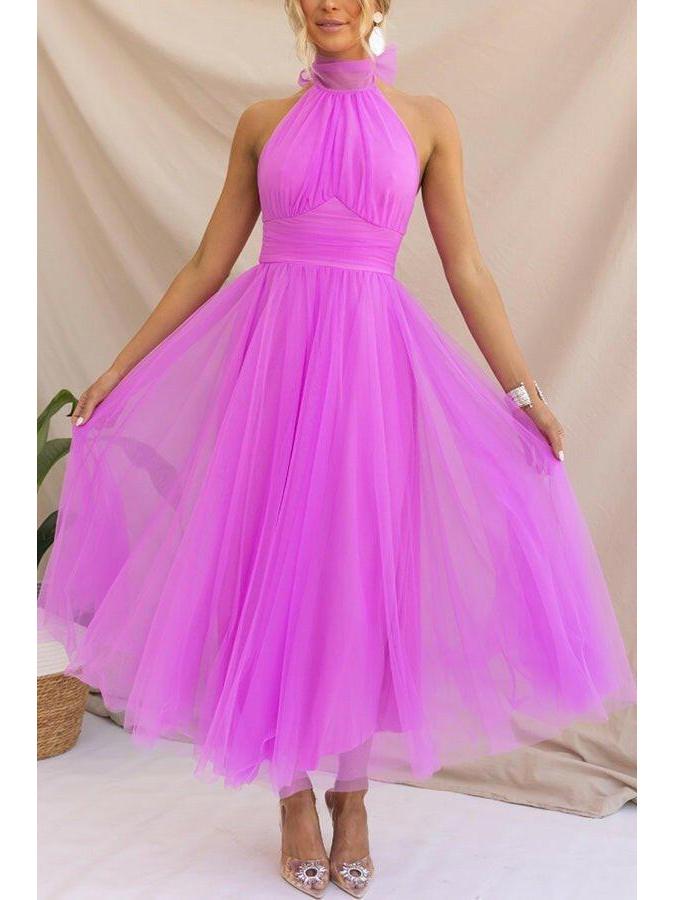 Phoebe | Pink Tulle Midi Dress - ginlerie 0