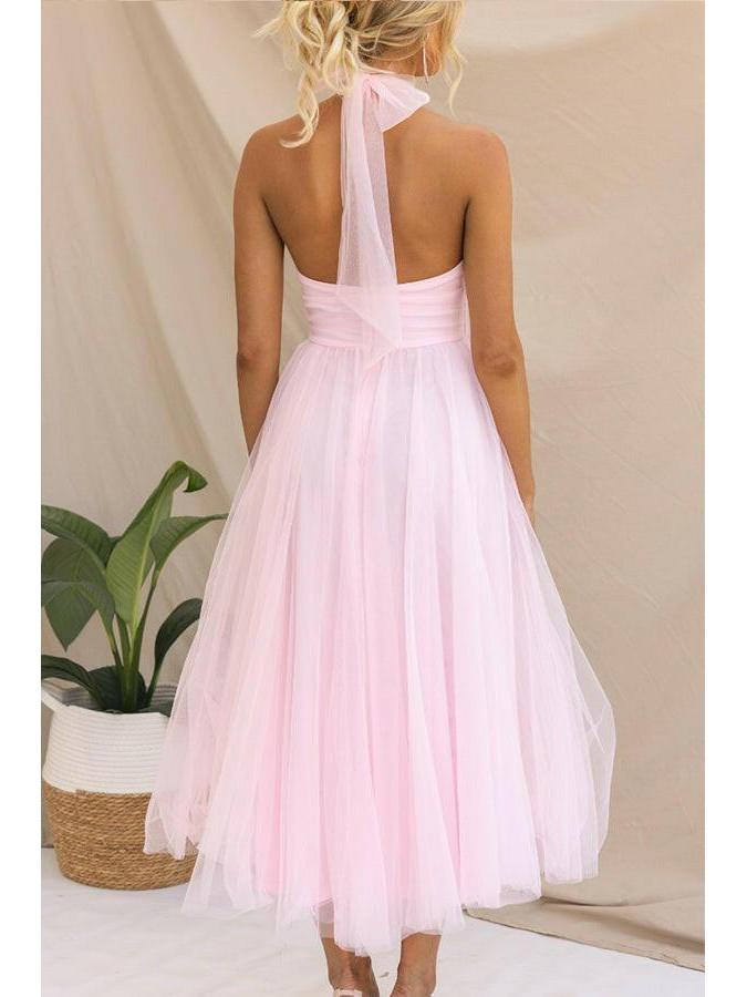 Phoebe | Pink Tulle Midi Dress - ginlerie 5