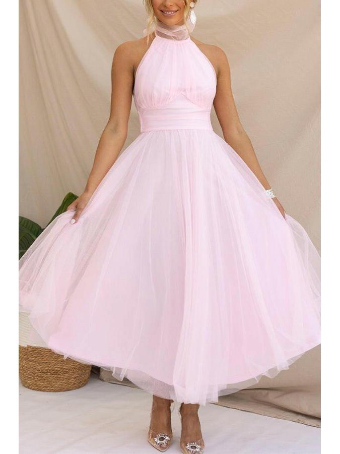 Phoebe | Pink Tulle Midi Dress - ginlerie 7