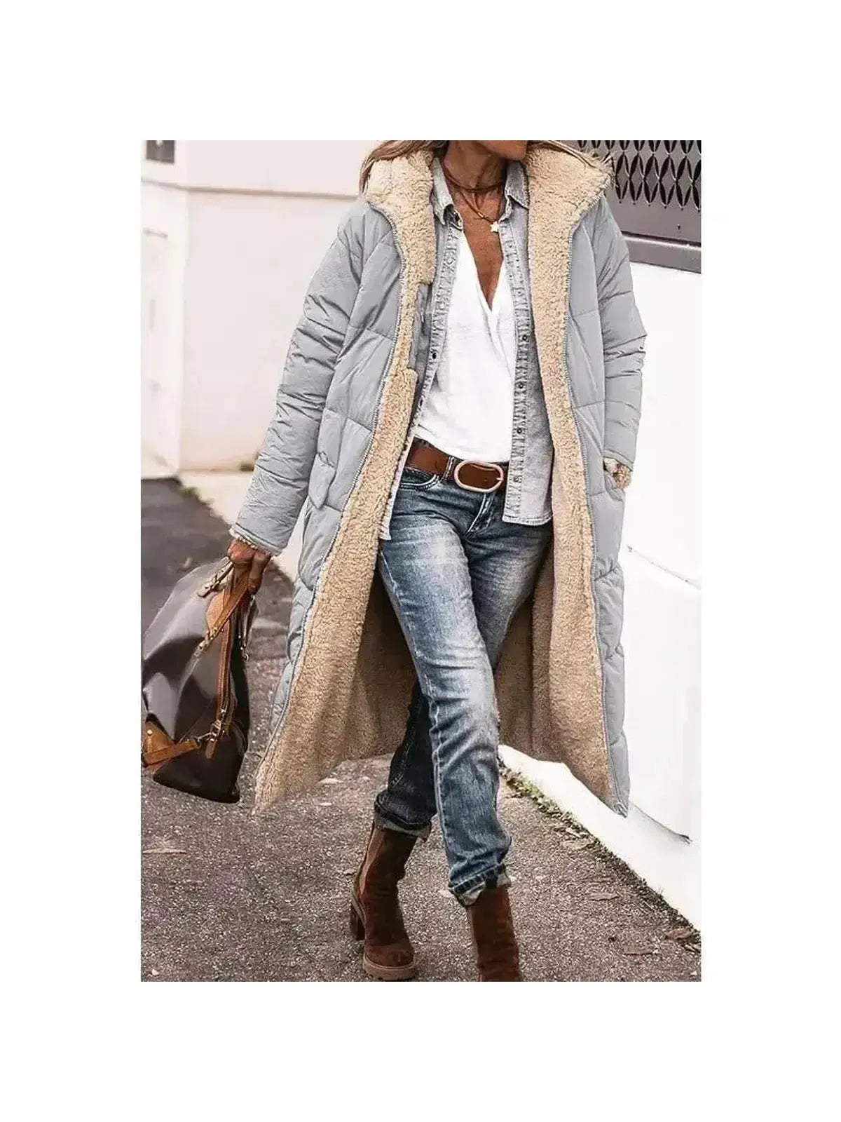 Reversible Longline Faux Fur Jacket with Sherpa Lining for Women – Elegant Winter Coat 3