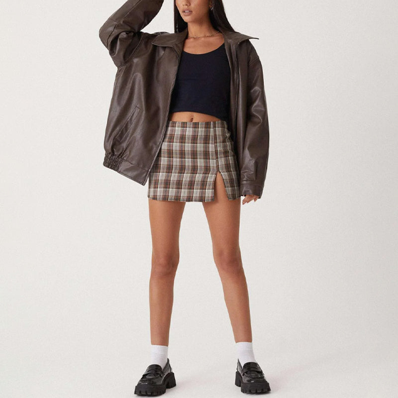 Sage | Oversized Faux Leather Bomber Jacket - ginlerie 1