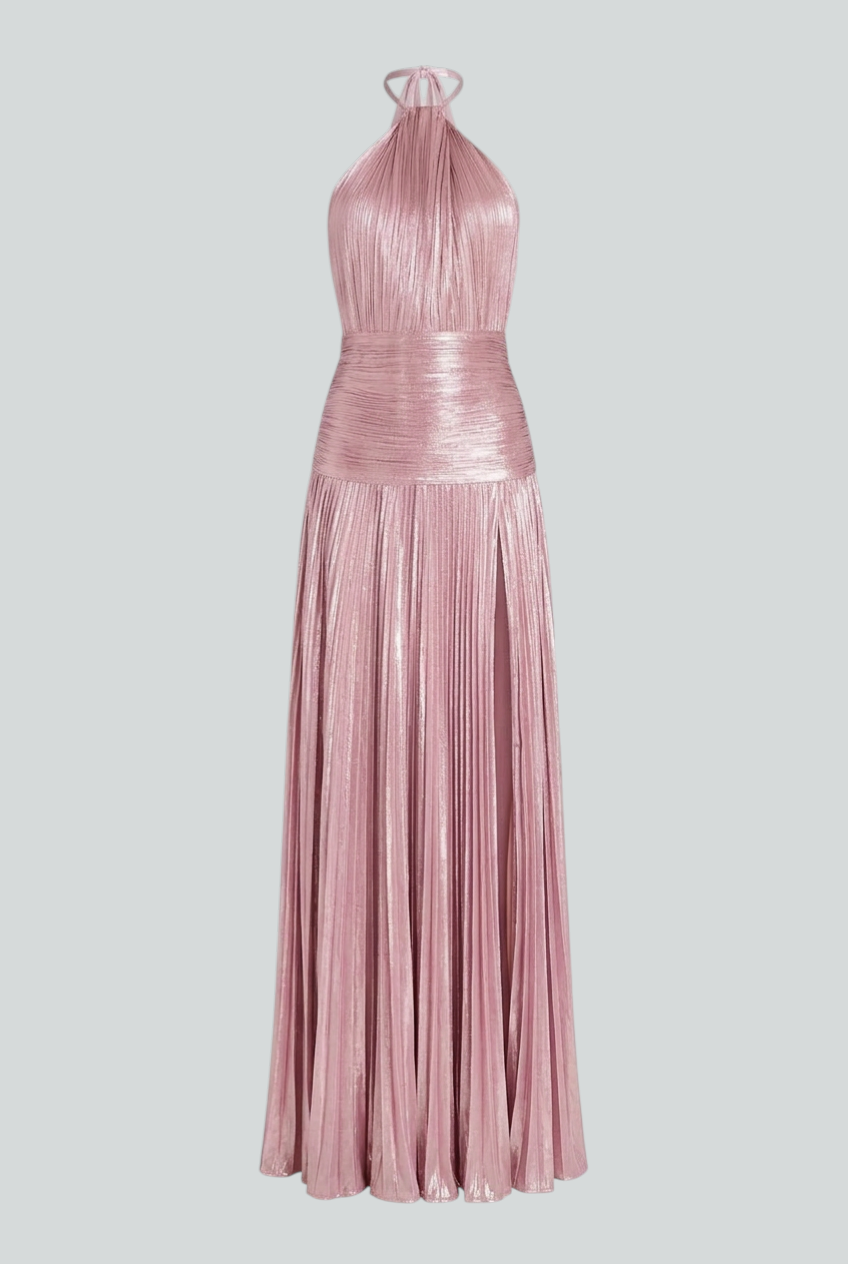 Sophia | Elegant Metallic Pink Maxi Dress - ginlerie 0