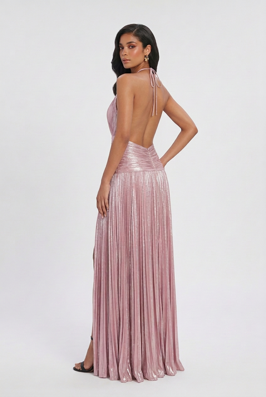Sophia | Elegant Metallic Pink Maxi Dress - ginlerie 3