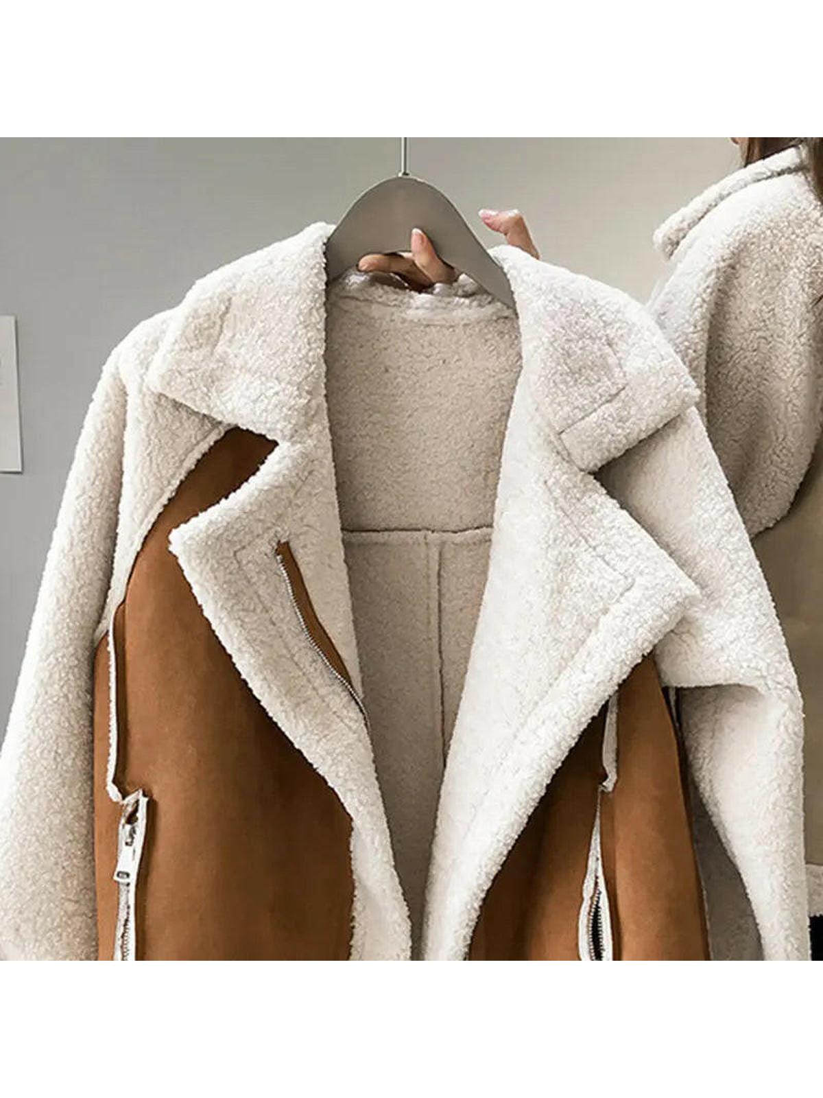 Stylish Faux Shearling Zip-Up Jacket for Women – Cozy and Chic Outerwear 3