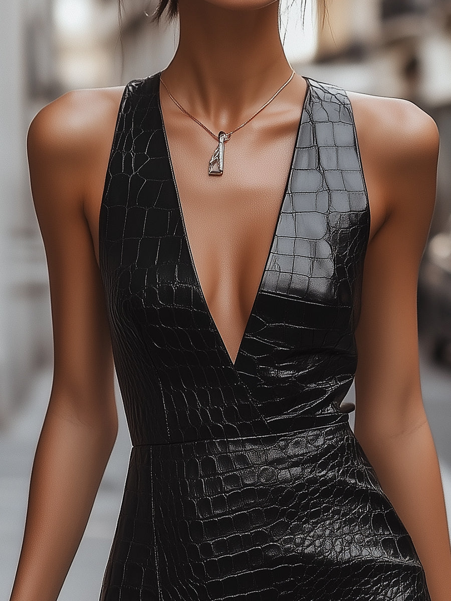 Valentina | Croc-Embossed Mini Dress - ginlerie 1