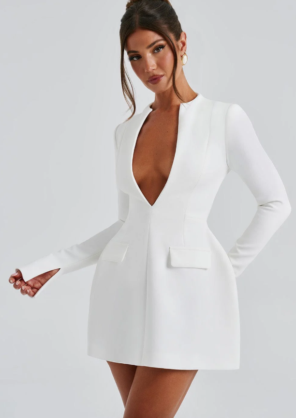 Vera | Deep V Plunge Blazer Mini Dress - ginlerie 1