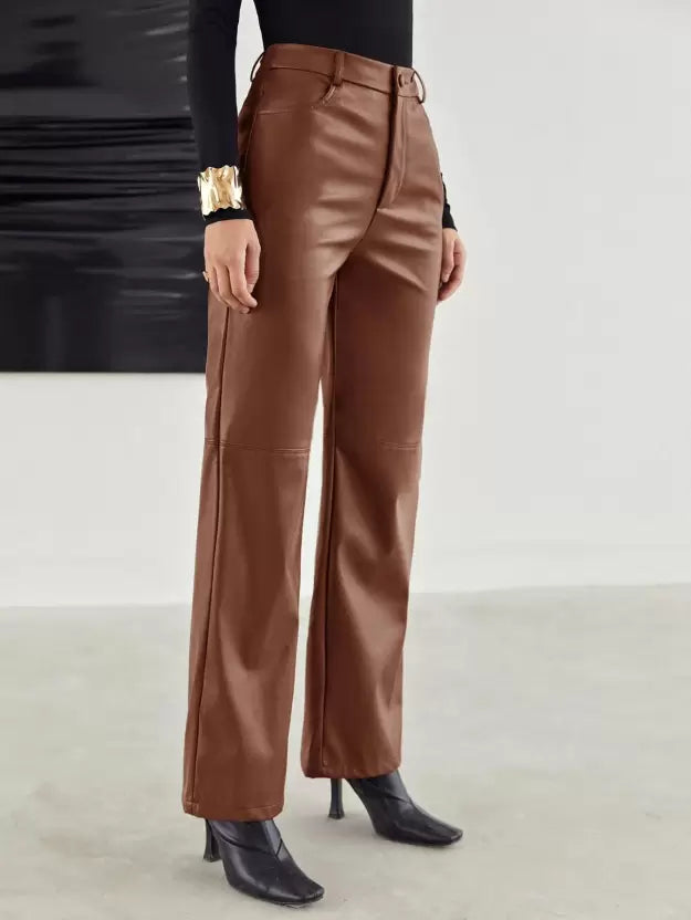Victoria | Slim Fit Black Leather Trousers - ginlerie 0