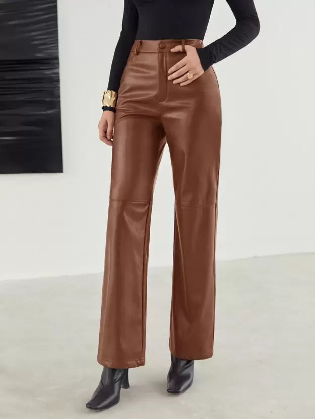 Victoria | Slim Fit Black Leather Trousers - ginlerie 2