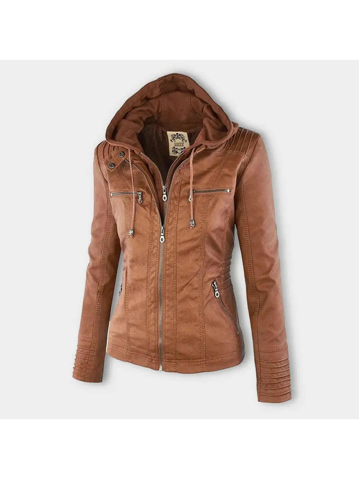 Waterproof Women's Leather Jacket with Removable Hood – Elegant, Durable Design for All Occasions 1
