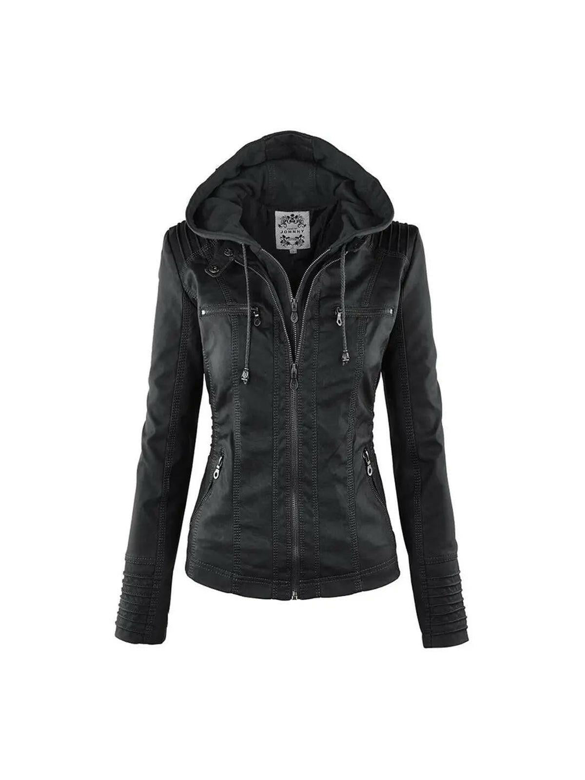 Waterproof Women's Leather Jacket with Removable Hood – Elegant, Durable Design for All Occasions 10