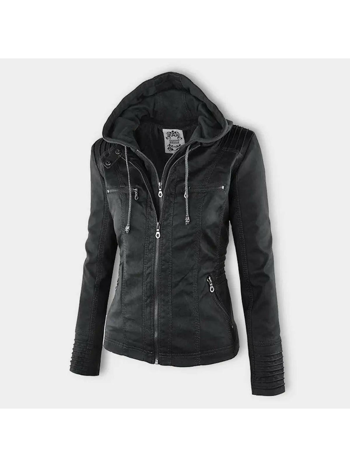 Waterproof Women's Leather Jacket with Removable Hood – Elegant, Durable Design for All Occasions 4
