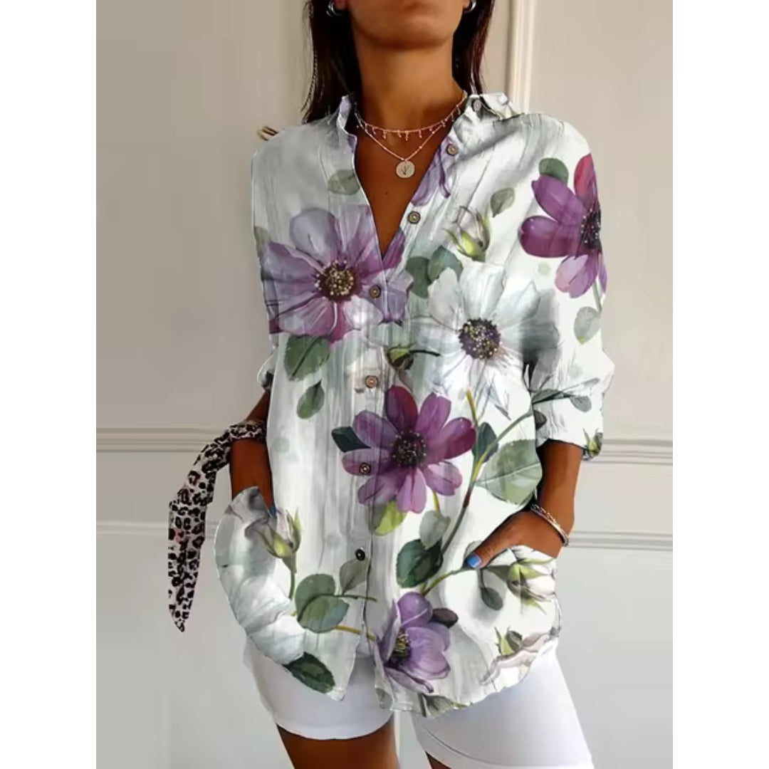 Women's Blouse Floral Print Size M Cotton 2