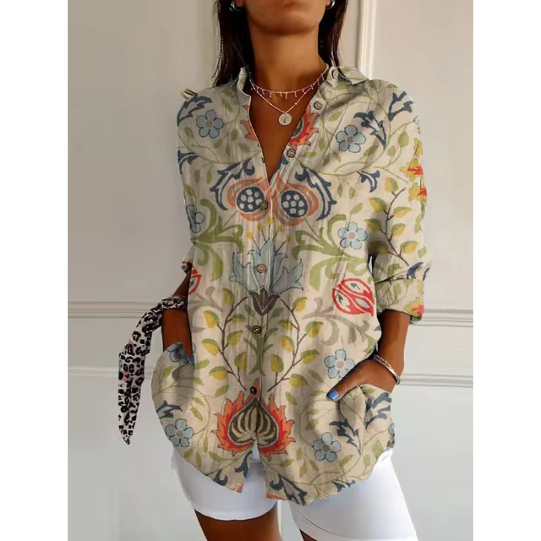 Women's Blouse Floral Print Size M Cotton 3