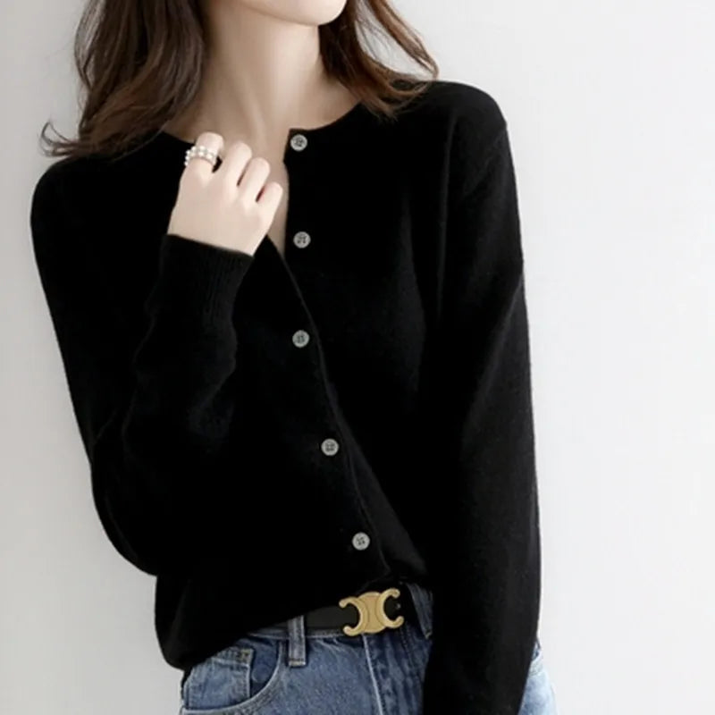Women's Cardigan Black Size M Cotton Classic Long Sleeve 1