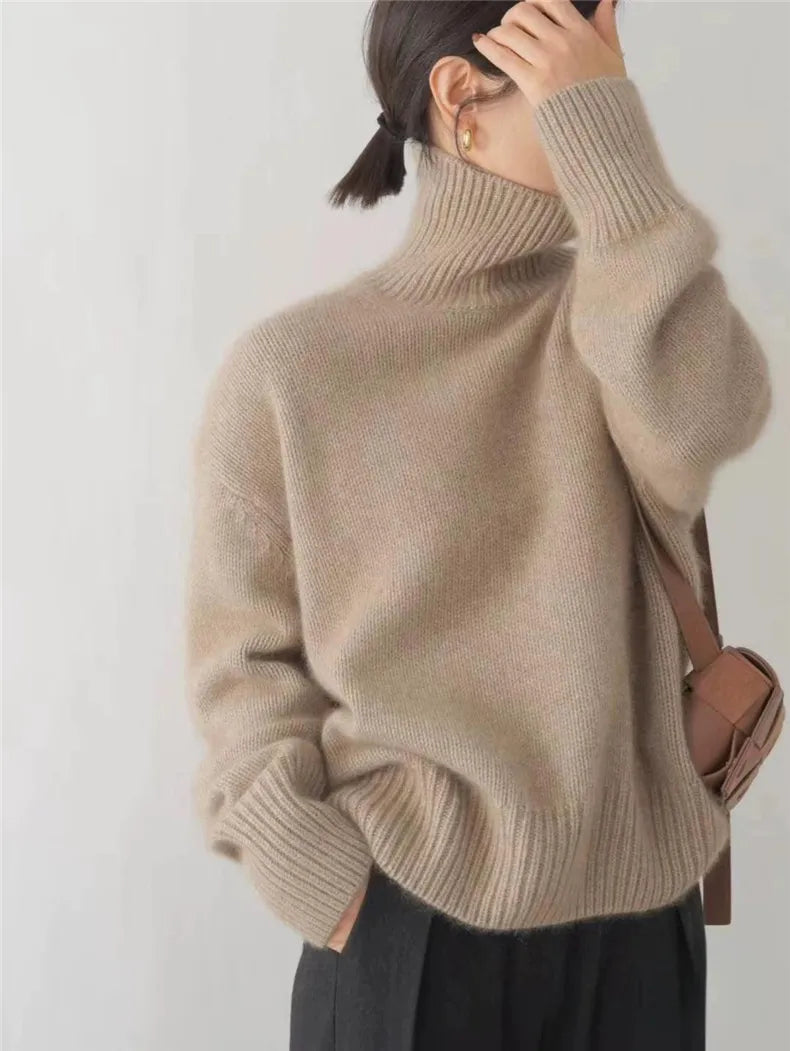 Women's Turtleneck Jumper Beige Size M Linen 5