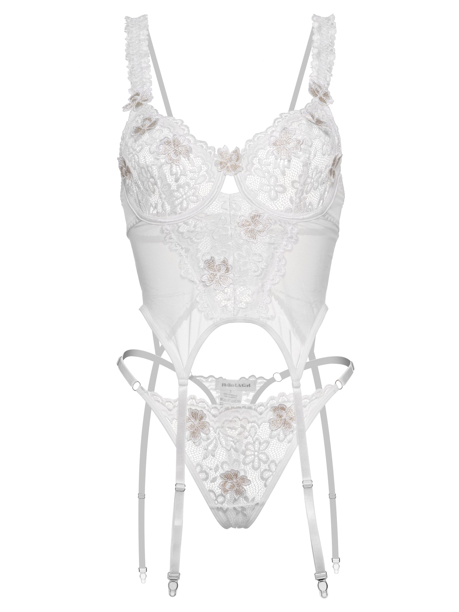 White Vintage Embroidered Lace Lingerie Set - ginlerie