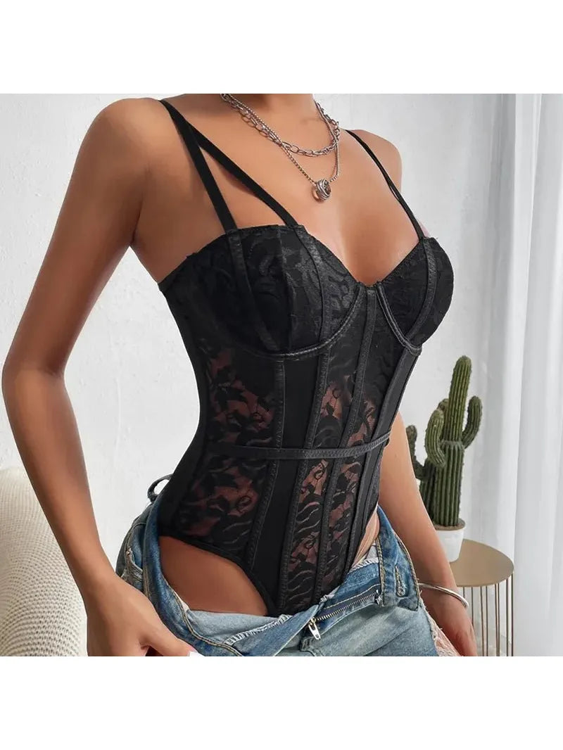 Celine | Embroidered Corset Bodysuit - ginlerie
