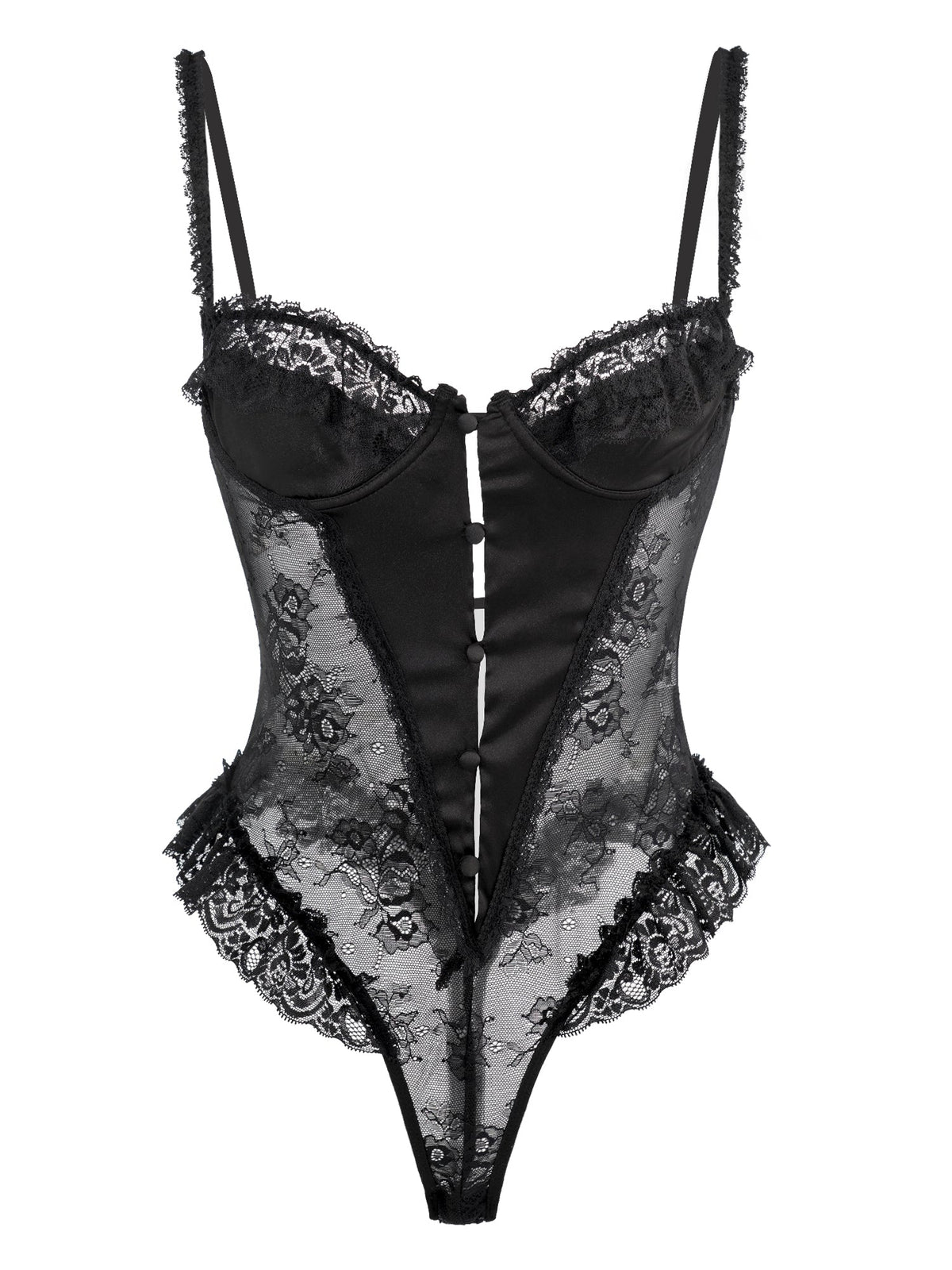 Black Sexy Lace Bodysuit - ginlerie