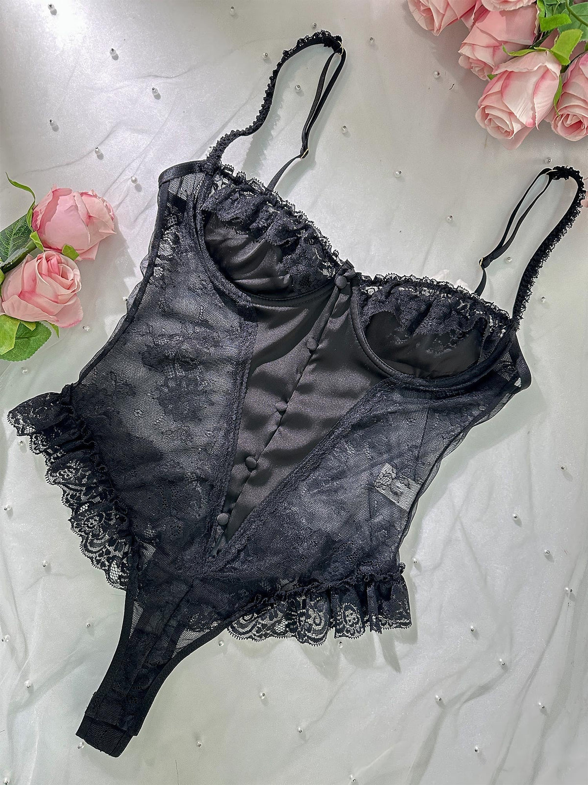 Black Sexy Lace Bodysuit - ginlerie