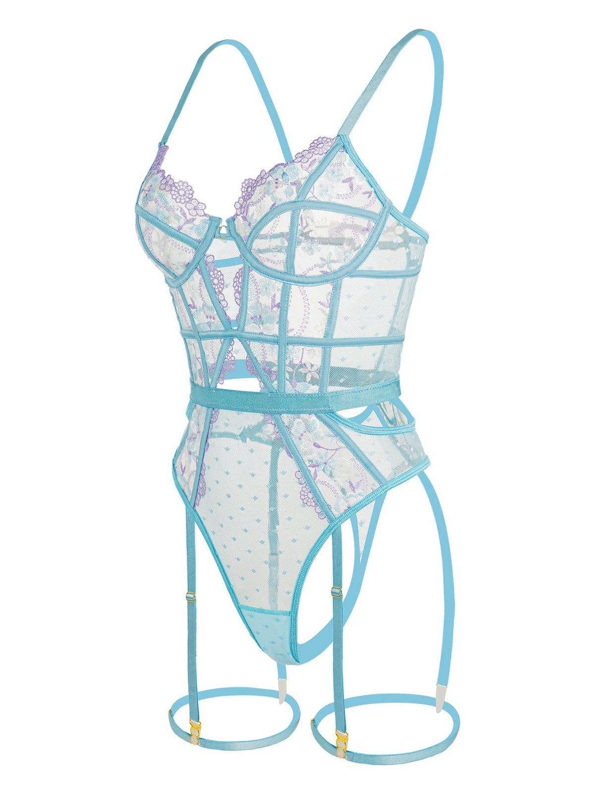 Indigo Dreams Floral French-inspired Sensual Bodysuit - ginlerie