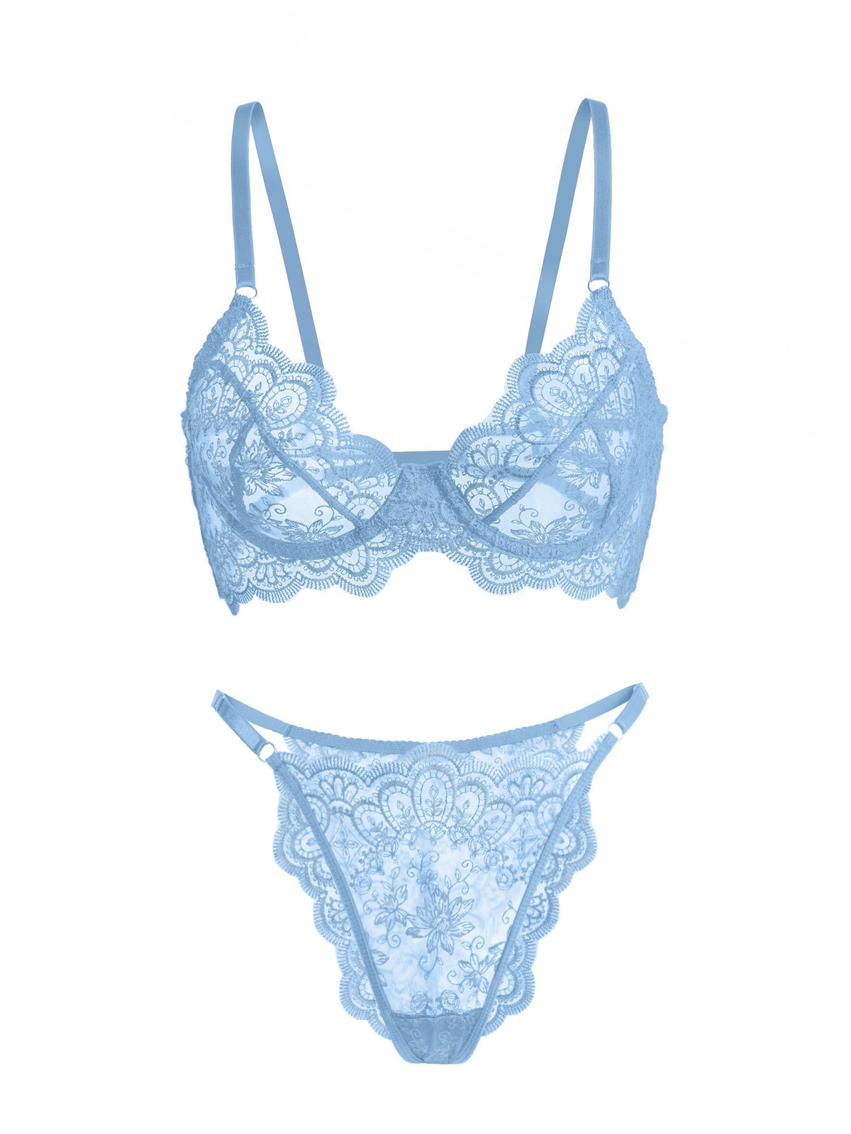 Blue Exquisite Lace Lingerie Set - ginlerie
