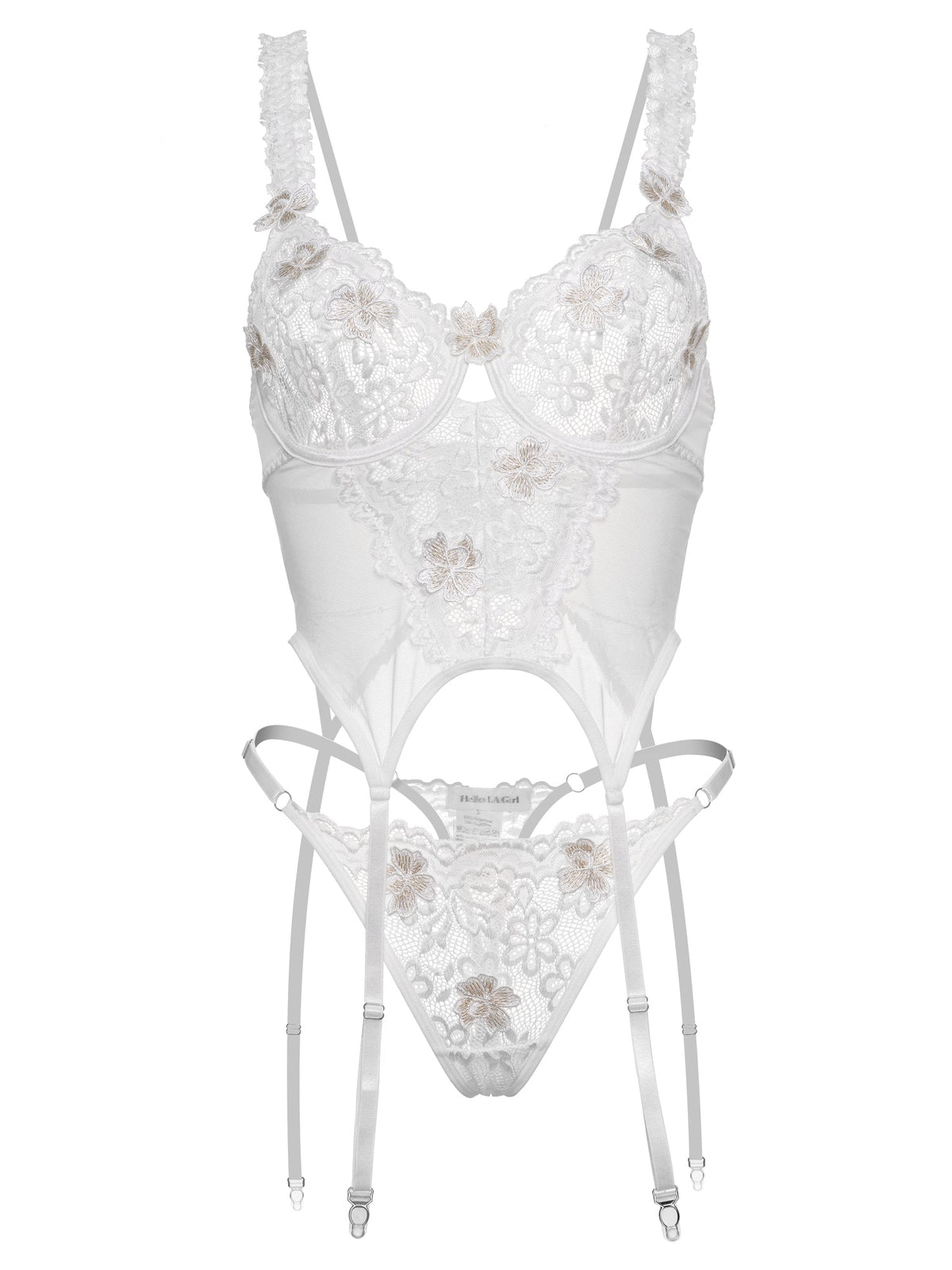 White Vintage Embroidered Lace Lingerie Set - ginlerie