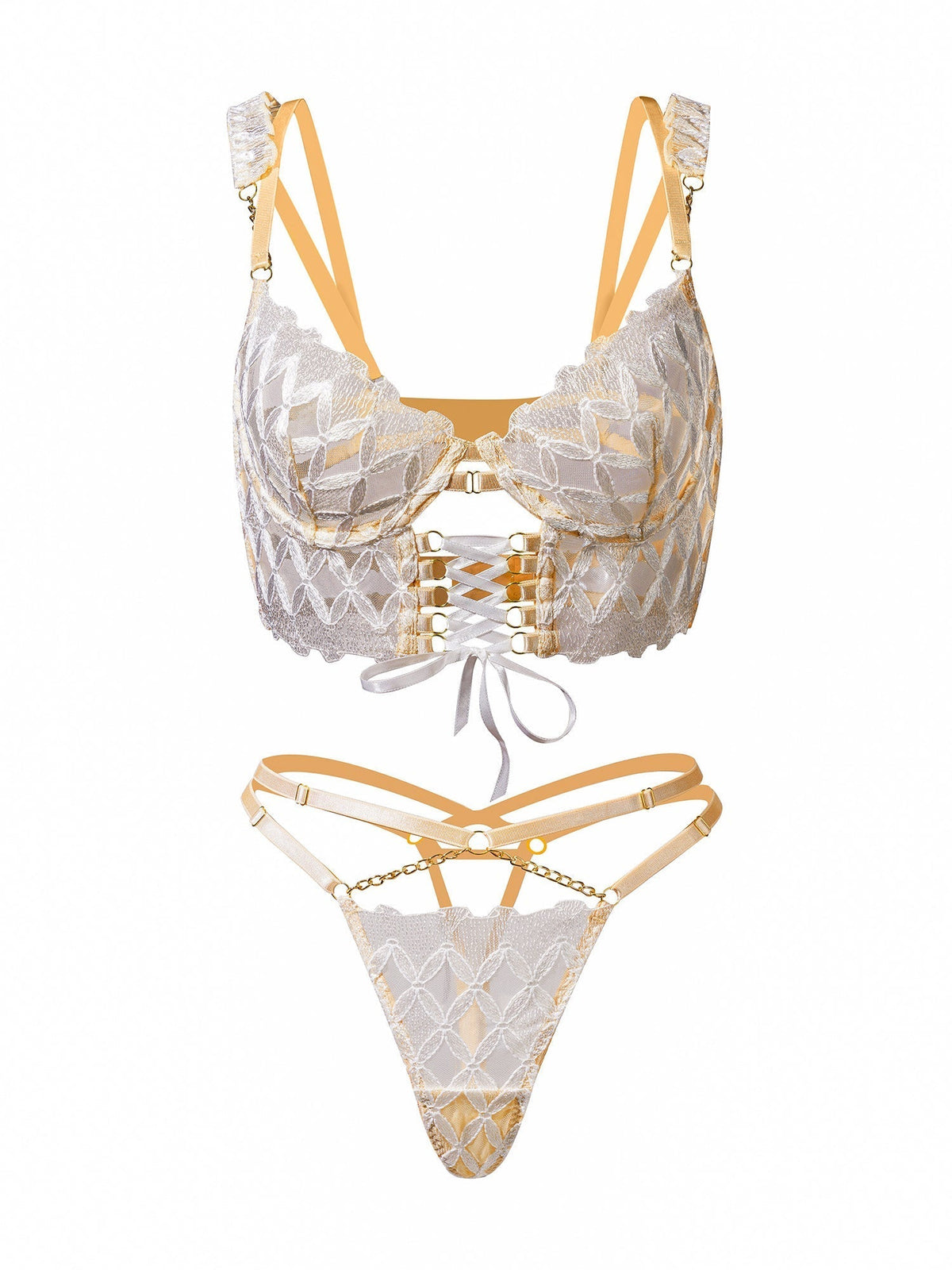 Delicate White Embroidery Lingerie Set - ginlerie